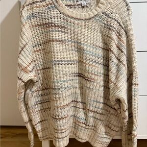 American Eagle Outfitters Cream Multicolor Knit Sweater